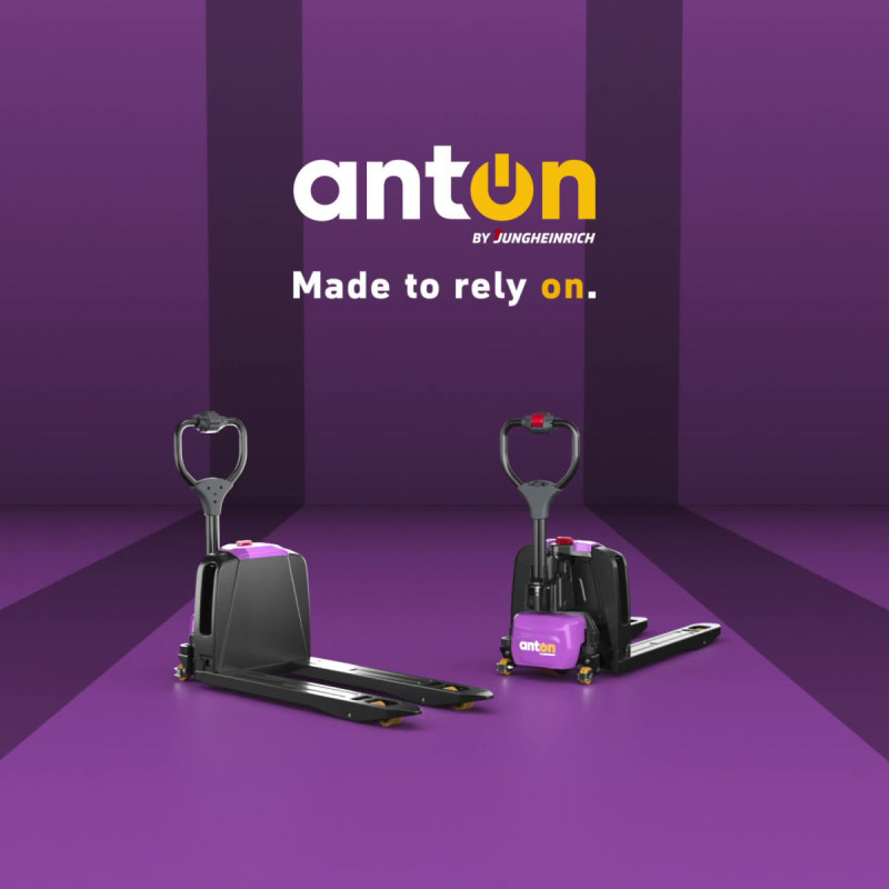 Transpaleta eléctrica de operador a pie – con rueda de apoyo | PTL 1.5 | 685 x 1150 mm | AntOn by Jungheinrich